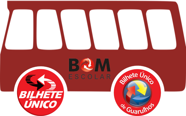 imagem de ônibus com as logomarcas: Bilhete Único, Bilhete Único Guarulhos, Bilhete BOM EMTU Escolar